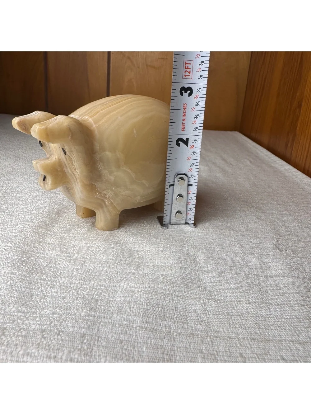 Carved Stone Pig Figurine Solid Beige Marble Look Farm Animal Decor
